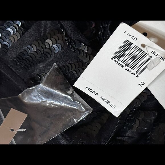 New French Connection Dress 2 / XS Womens Black Sequin Mini Short Sleeve Shift - Picture 8 of 8